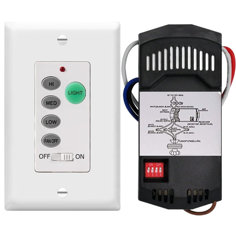 53T Universal Ceiling Fan Wall Remote Control, 3 Speed, Light Dimmer, 4-DIP Switch Compatible with Hampton Bay, Harbor Breeze, Hunter (Wall Remote Kit) - Image 1